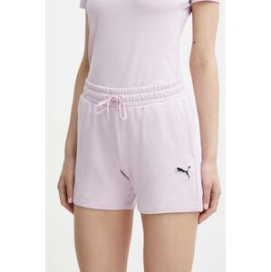 Bavlněné šortky Puma BETTER ESSENTIALS růžová barva, hladké, high waist, 680974