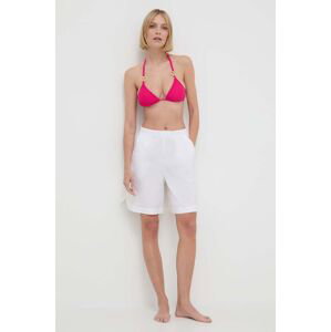 Plážové šortky Max Mara Beachwear dámské, bílá barva, hladké, high waist, 2416141019600