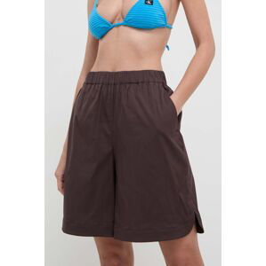 Plážové šortky Max Mara Beachwear dámské, hnědá barva, hladké, high waist, 2416141019600