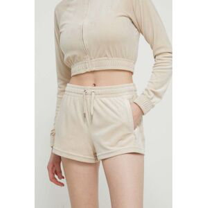 Velurové šortky Juicy Couture béžová barva, s aplikací, high waist