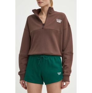 Kraťasy Reebok zelená barva, hladké, high waist, 100075987