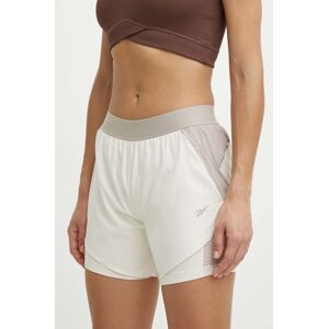 Běžecké šortky Reebok béžová barva, high waist, 100076065