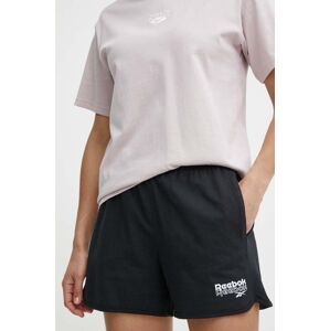 Bavlněné šortky Reebok černá barva, s potiskem, high waist, 100075406