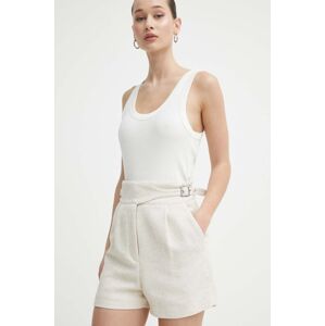 Šortky s příměsí lnu IRO béžová barva, high waist