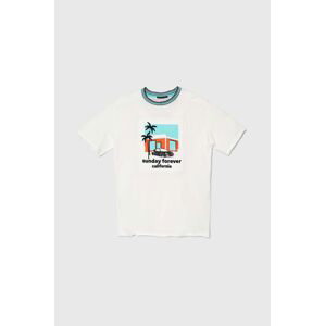 Dětské bavlněné tričko Sisley bílá barva, s aplikací