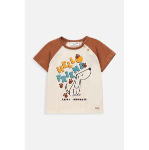 Bavlněné dětské tričko Coccodrillo béžová barva, s potiskem
