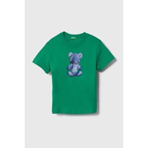 Dětské bavlněné tričko United Colors of Benetton zelená barva, s potiskem