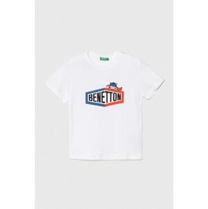 Dětské bavlněné tričko United Colors of Benetton bílá barva, s potiskem