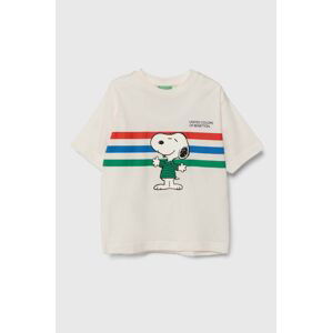 Dětské bavlněné tričko United Colors of Benetton X Peanuts bílá barva, s potiskem