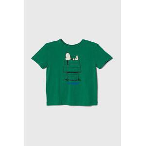 Dětské bavlněné tričko United Colors of Benetton X Peanuts zelená barva, s potiskem