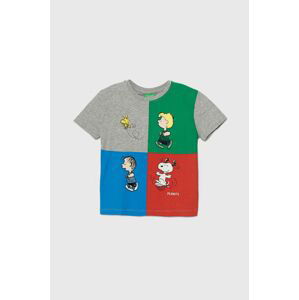 Dětské bavlněné tričko United Colors of Benetton X Peanuts šedá barva, s potiskem