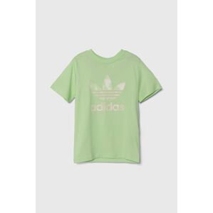 Dětské bavlněné tričko adidas Originals zelená barva, s aplikací