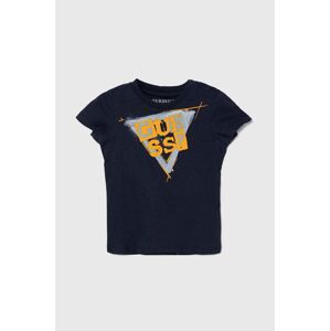 Bavlněné dětské tričko Guess tmavomodrá barva, s potiskem