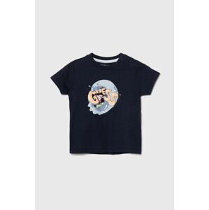 Bavlněné dětské tričko Guess tmavomodrá barva, s potiskem