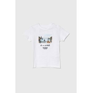 Dětské bavlněné tričko Guess bílá barva, s aplikací
