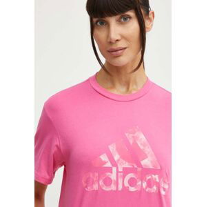 Bavlněné tričko adidas růžová barva, IS4257
