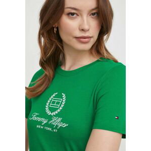 Bavlněné tričko Tommy Hilfiger zelená barva, WW0WW41761