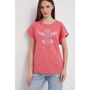 Bavlněné tričko Aeronautica Militare růžová barva