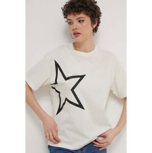 Bavlněné tričko Converse béžová barva
