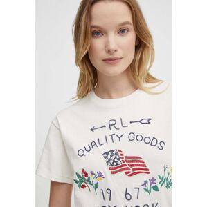 Bavlněné tričko Polo Ralph Lauren béžová barva, 211935595