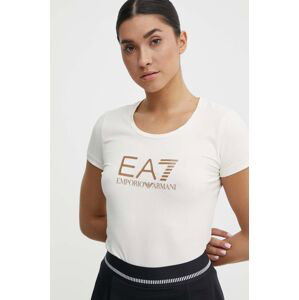 Bavlněné tričko EA7 Emporio Armani béžová barva