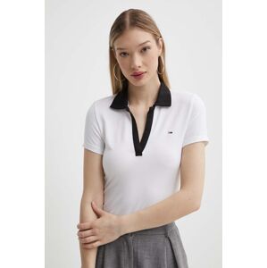 Polo tričko Tommy Jeans bílá barva, DW0DW17225