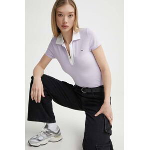 Polo tričko Tommy Jeans fialová barva, DW0DW17225