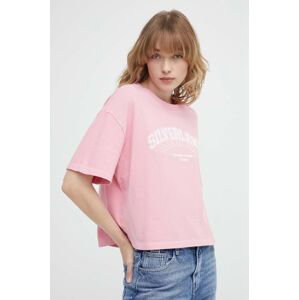Bavlněné tričko The Kooples růžová barva, FTSC28026K