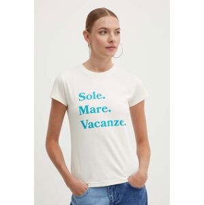 Bavlněné tričko Drivemebikini Sole Mare Vacanze béžová barva