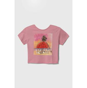 Dětské bavlněné tričko Sisley růžová barva
