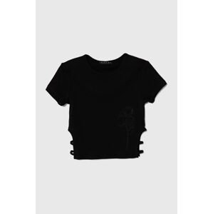 Dětské bavlněné tričko Sisley černá barva