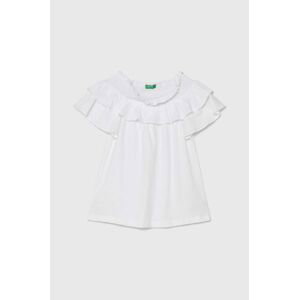 Dětské tričko s příměsí lnu United Colors of Benetton bílá barva, španělský výstřih