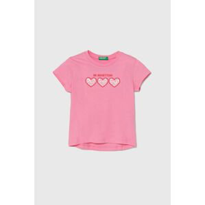 Dětské bavlněné tričko United Colors of Benetton růžová barva