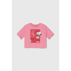 Dětské bavlněné tričko United Colors of Benetton X Peanuts růžová barva