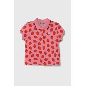 Dětské polo tričko United Colors of Benetton růžová barva, s límečkem