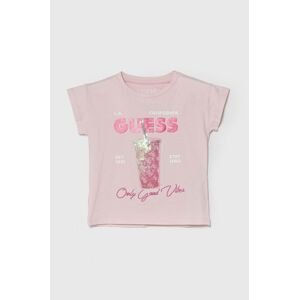 Dětské tričko Guess růžová barva