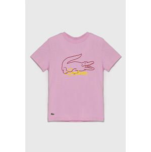Dětské bavlněné tričko Lacoste růžová barva