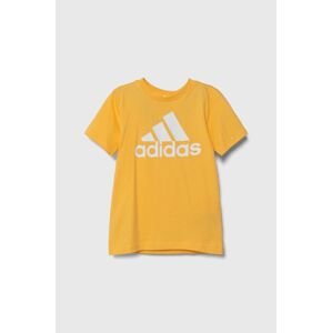 Dětské bavlněné tričko adidas žlutá barva, s potiskem
