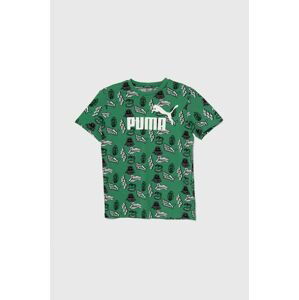 Dětské bavlněné tričko Puma ESS+ MID 90s AOP B zelená barva