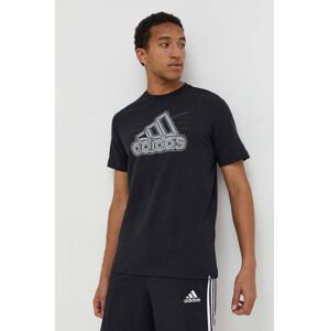 Bavlněné tričko adidas černá barva, s potiskem, IN6258