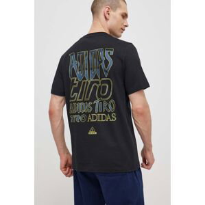 Bavlněné tričko adidas TIRO černá barva, s potiskem, IS2876