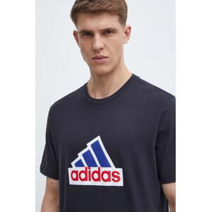 Bavlněné tričko adidas černá barva, s potiskem, IS9596