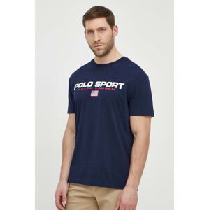 Bavlněné tričko Polo Ralph Lauren tmavomodrá barva, s potiskem, 710750444