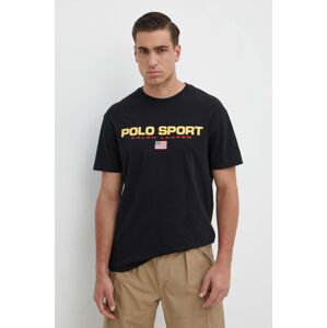 Bavlněné tričko Polo Ralph Lauren černá barva, s potiskem, 710750444