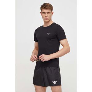 Bavlněné plážové tričko Emporio Armani Underwear černá barva, s aplikací