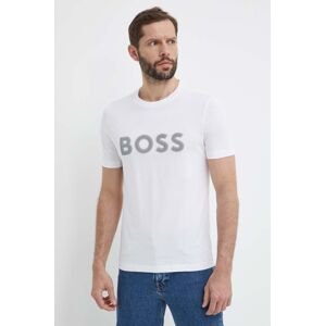 Bavlněné tričko Boss Green bílá barva, s potiskem, 50512866