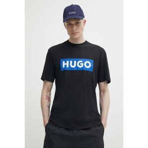 Bavlněné tričko Hugo Blue černá barva, s potiskem, 50522376