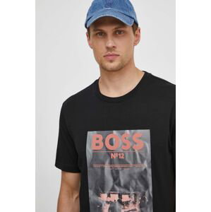 Bavlněné tričko Boss Orange černá barva, s aplikací, 50515829