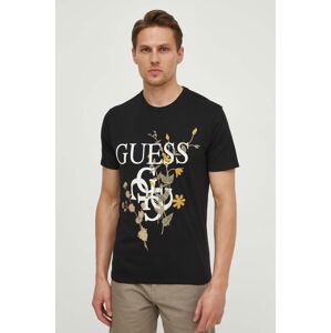 Bavlněné tričko Guess černá barva, s aplikací, M4GI53 K9RM1