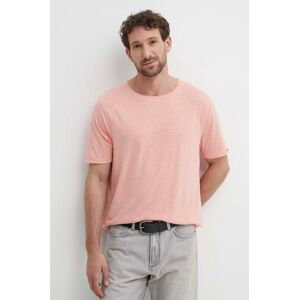 Tričko s příměsí lnu Tommy Hilfiger růžová barva, UM0UM03226